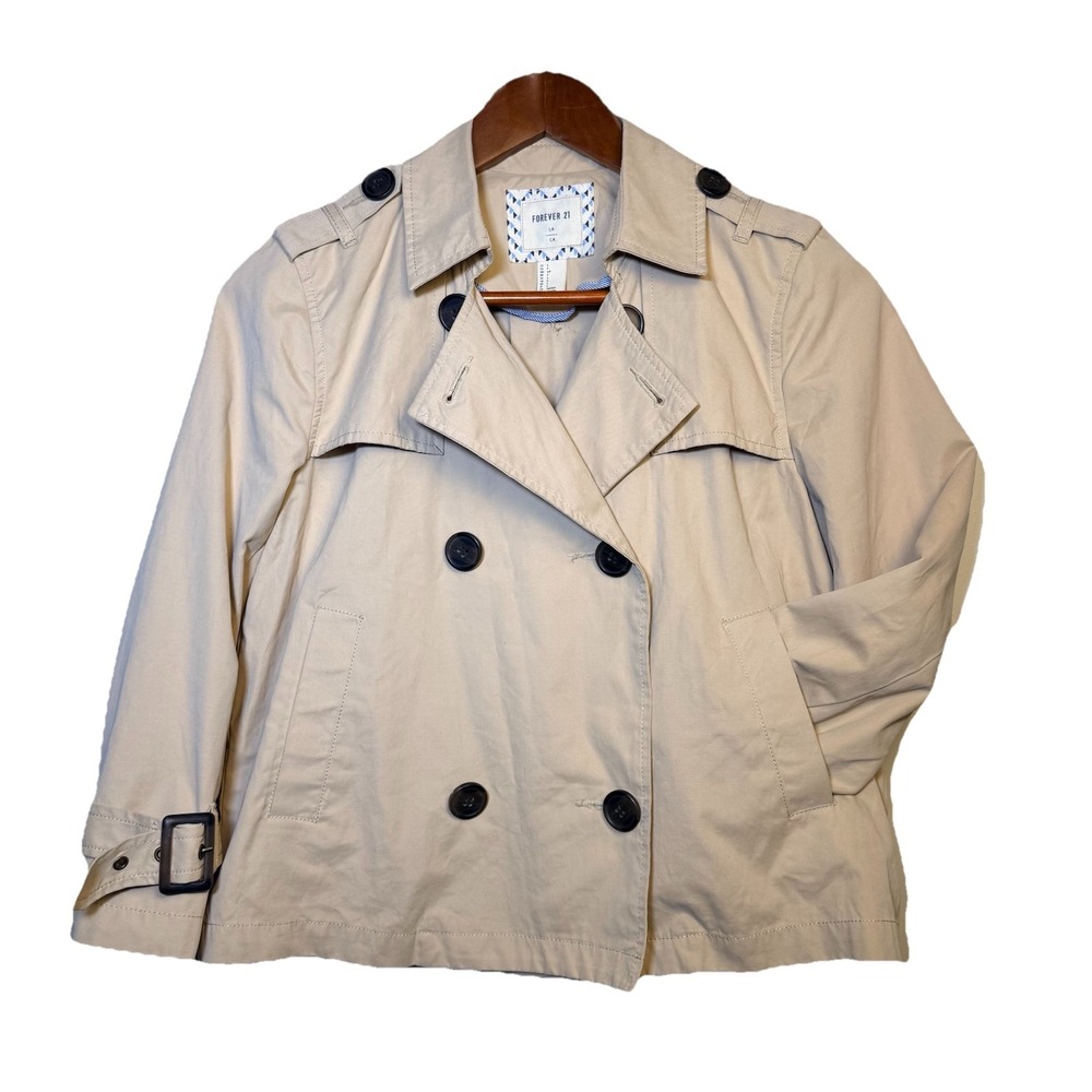 Forever 21 Womens Khaki Trench Coat Double Breasted Lightweight Jacket S